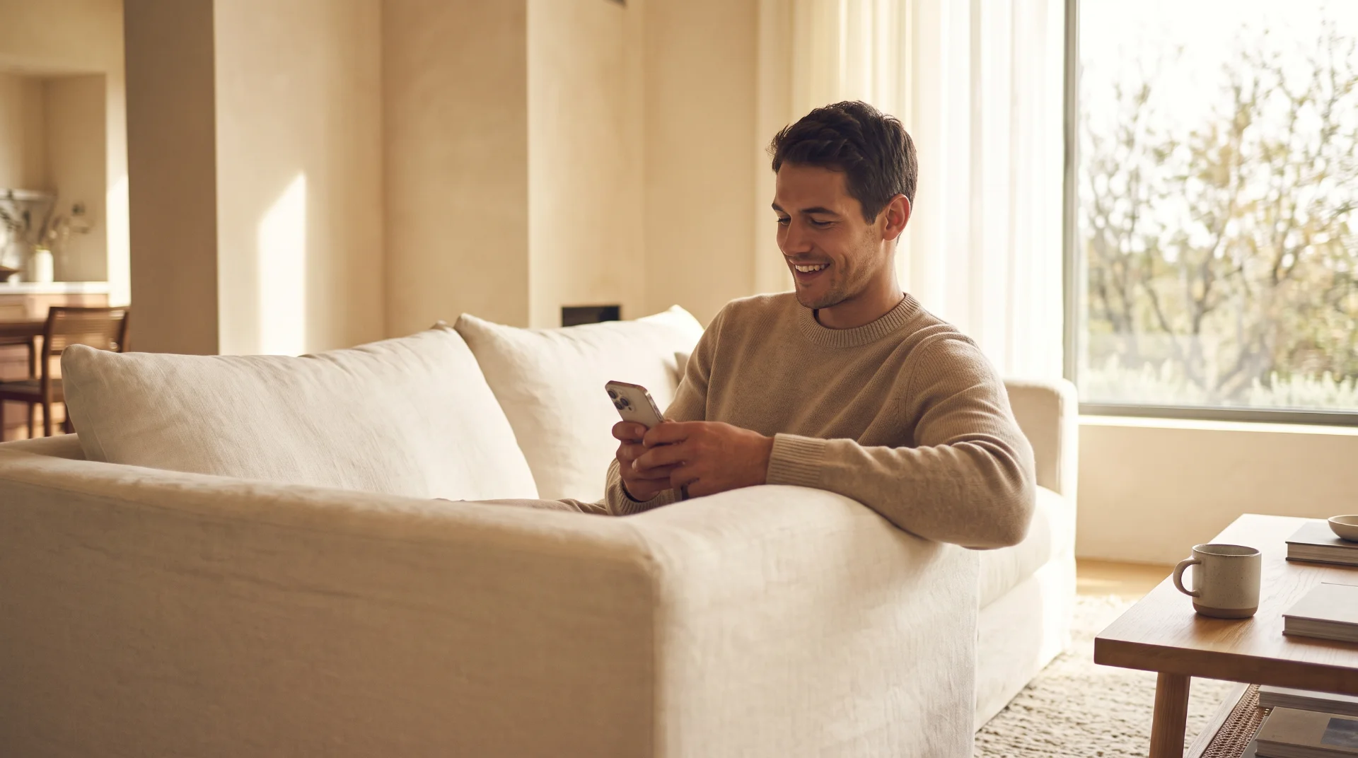 A person managing their care from home on their phone