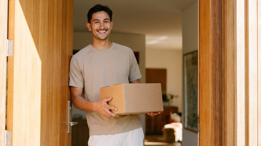 A patient receiving a plain package at their front door